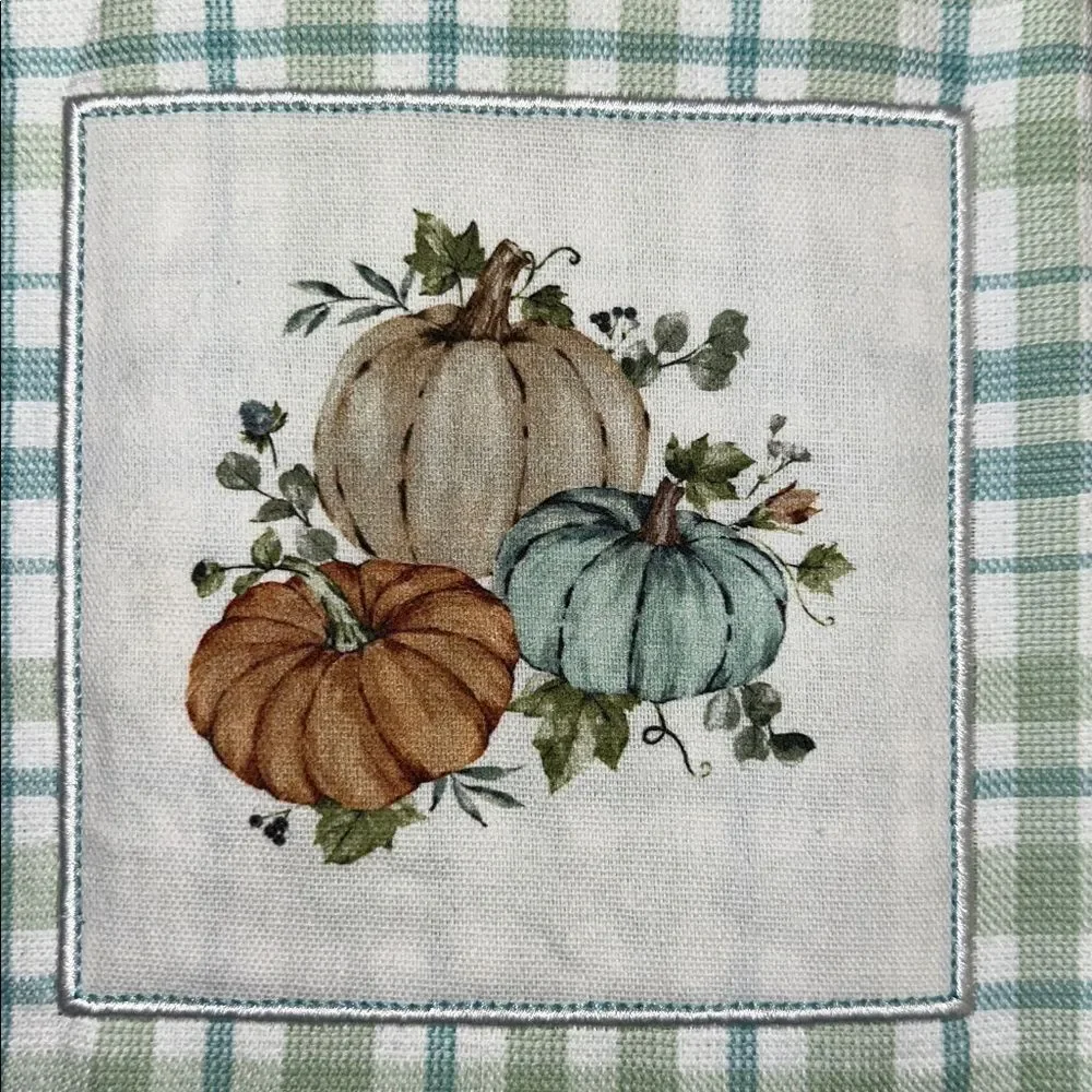WDH White Blue Green Cotton Fall Harvest Pumpkin Kitchen Towels